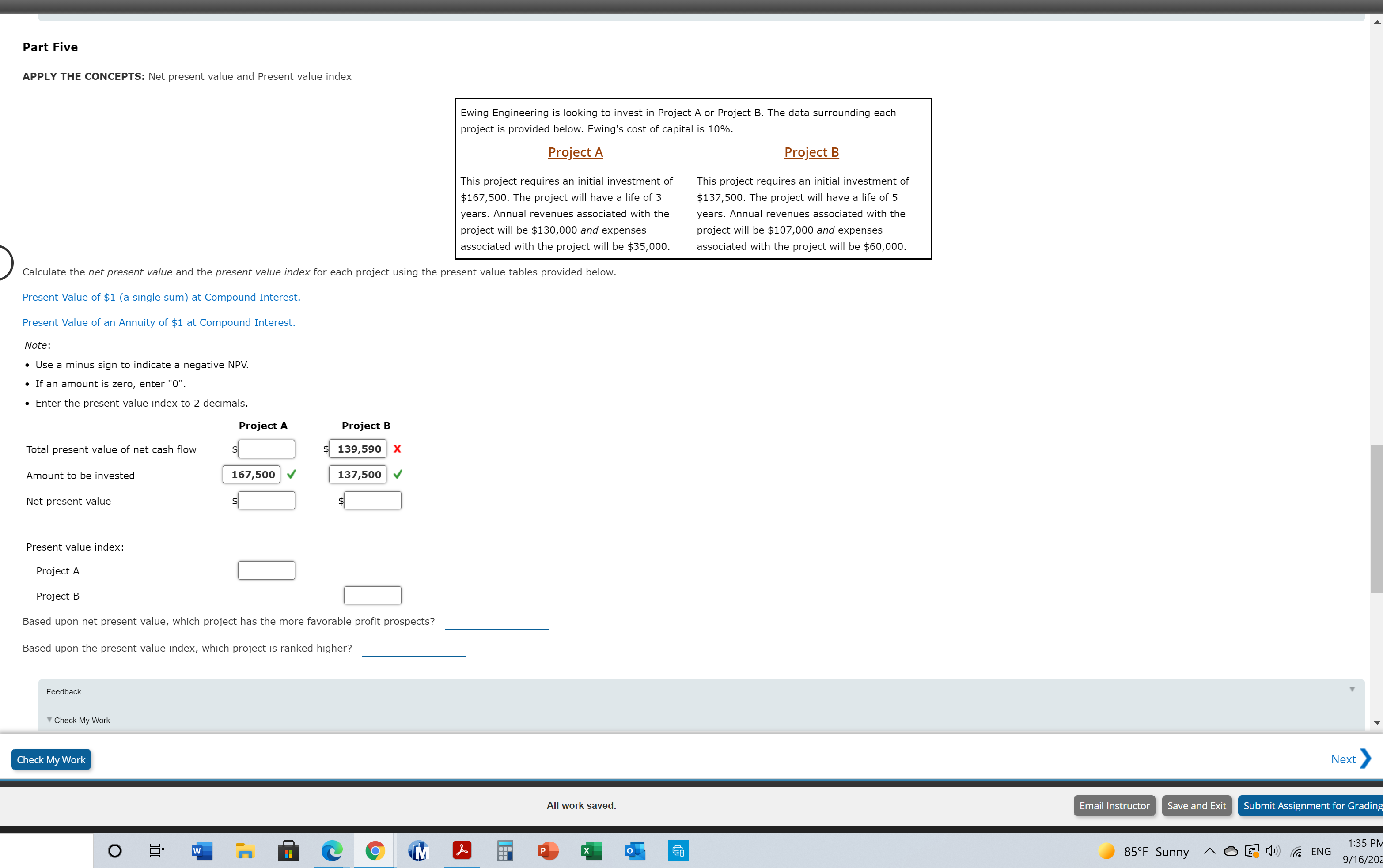 index Ewing Engineering is looking to invest in Project A or Project
