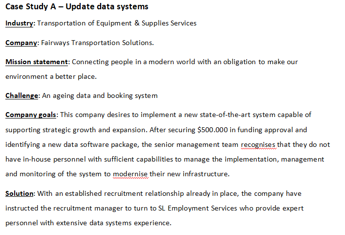 Refer to Case Study A - Update data systems Case Study A