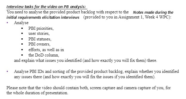  Interview tasks for the video on PB analysis: You need to