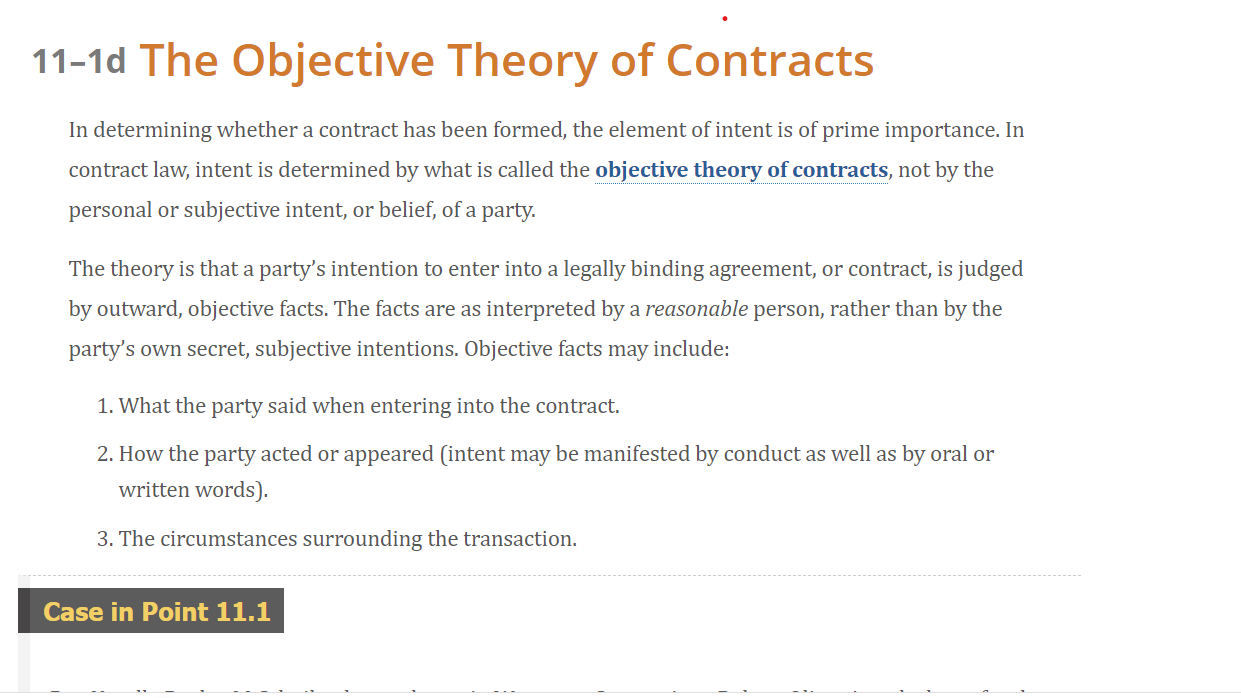 of Contracts In determining whether a contract has been formed, the element