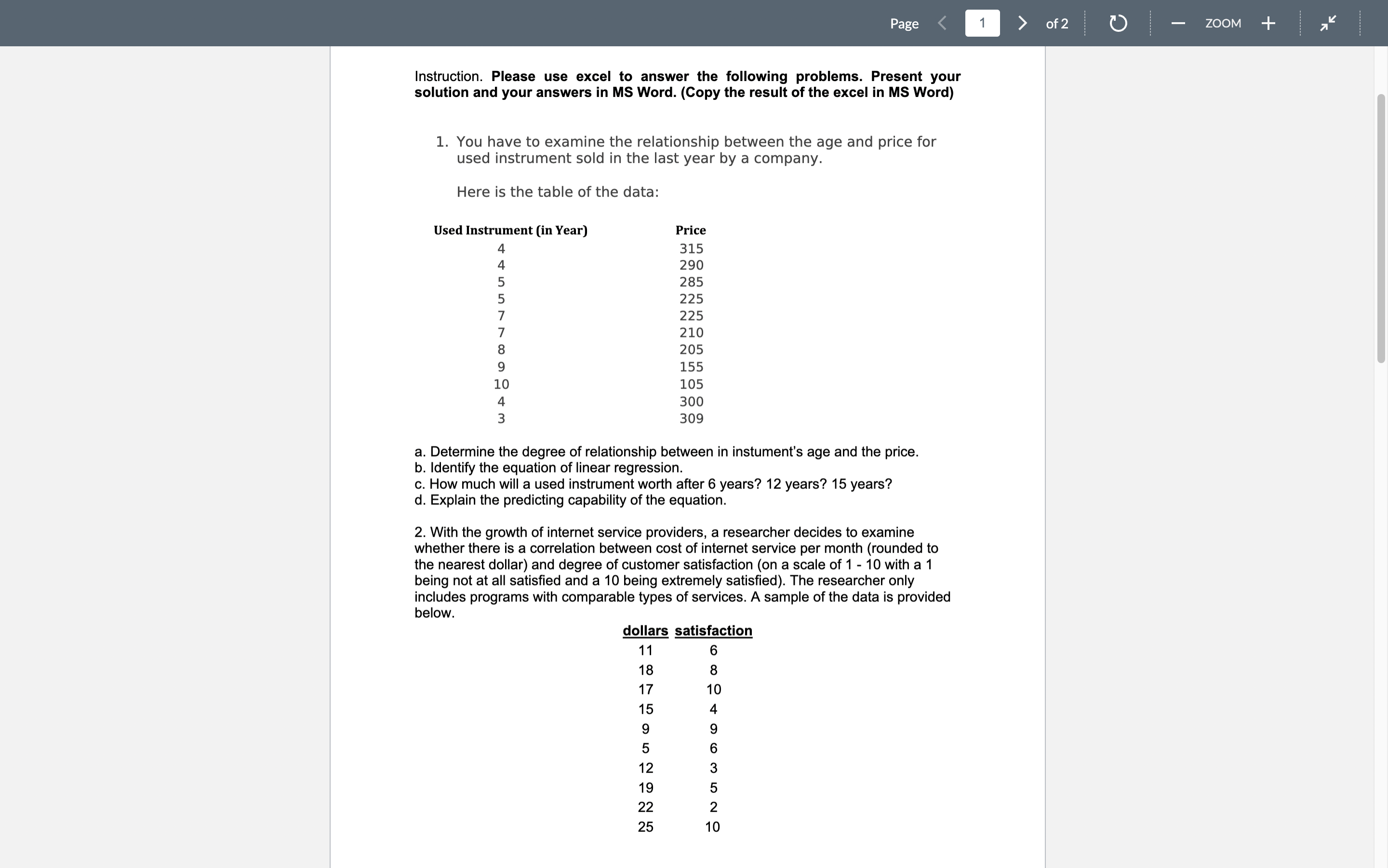 the problems below. It's all about correlation and regression Page n >