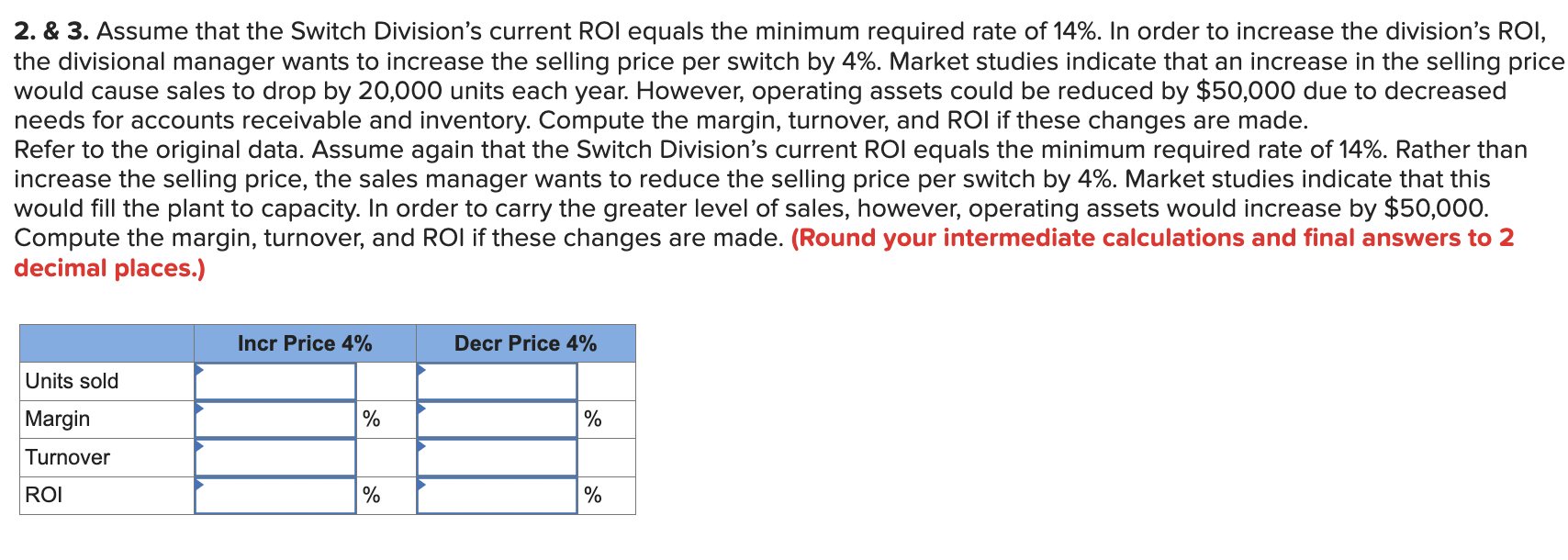 the divisional manager wants to increase the selling price per switch by