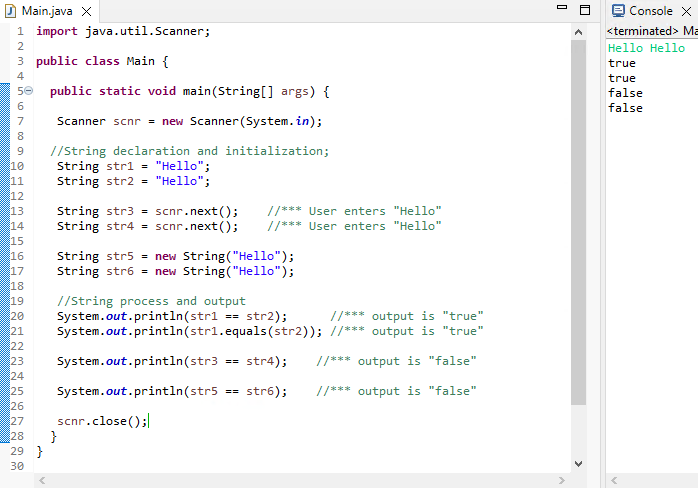 The attached image shows a program that illustrates how Java handles strings.