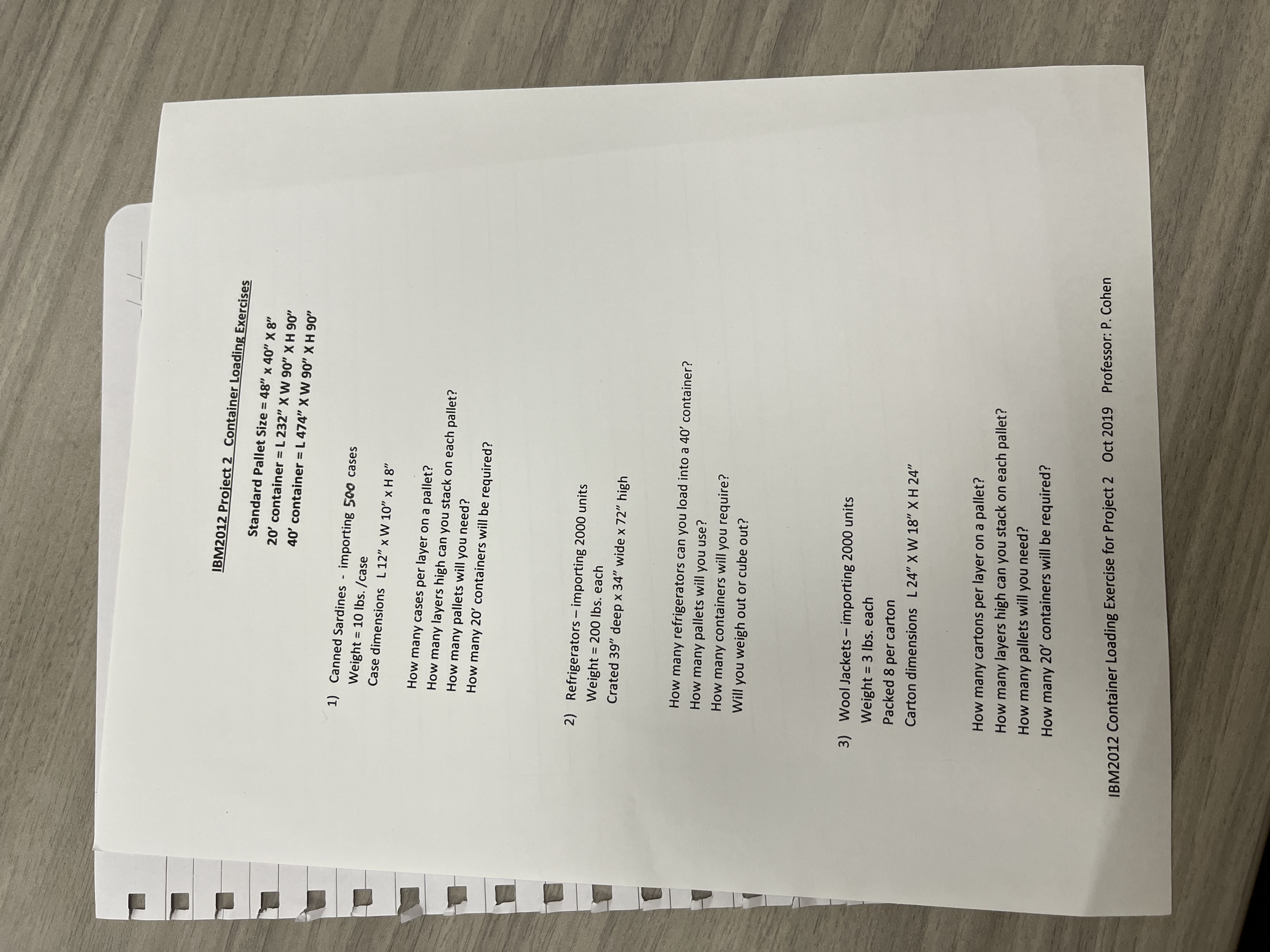  IBM2012 Project 2 Container Loading Exercises Standard Pallet Size = 48"
