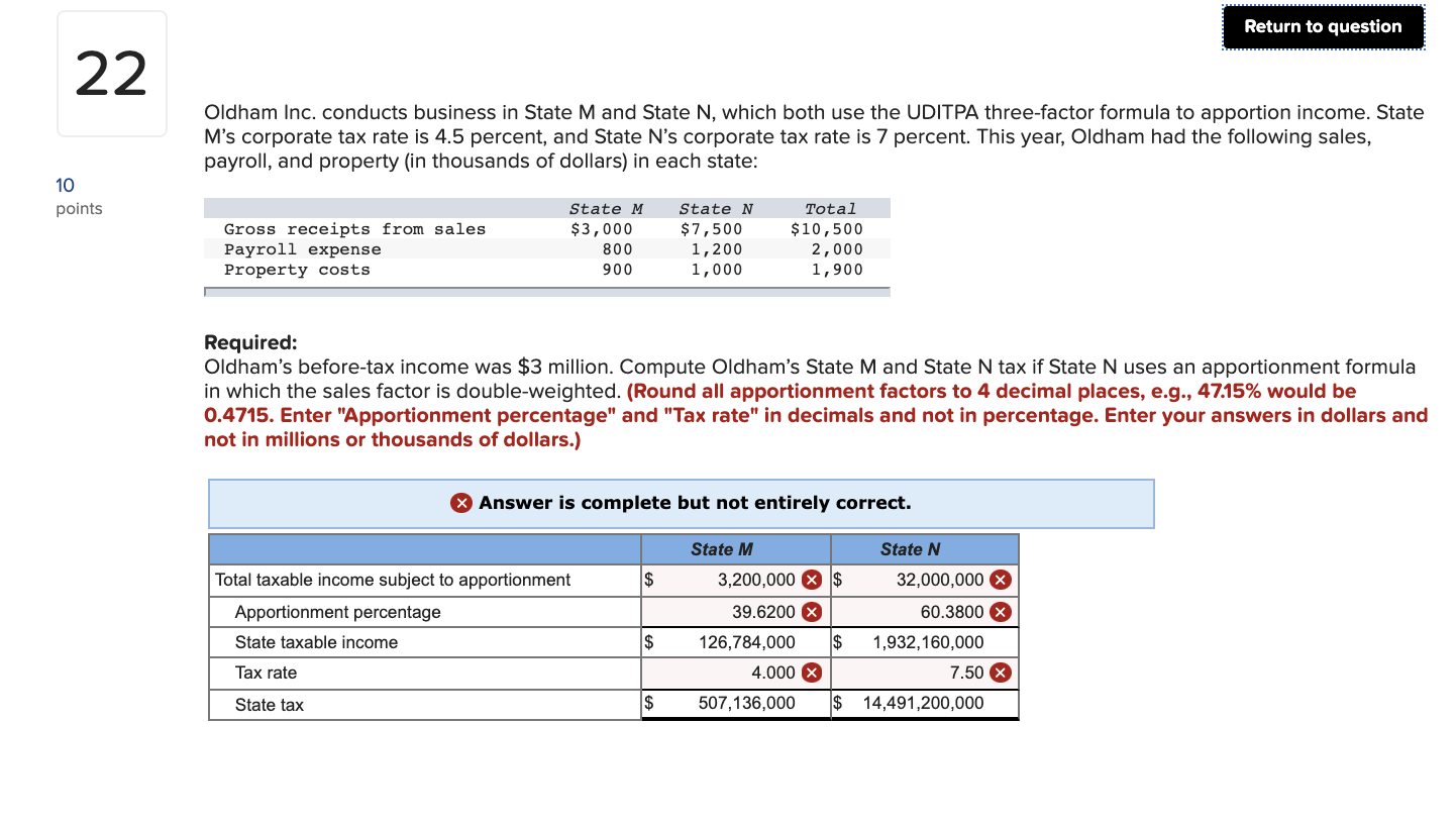 Please input the answers as suggested.. 22 10 points Return to question