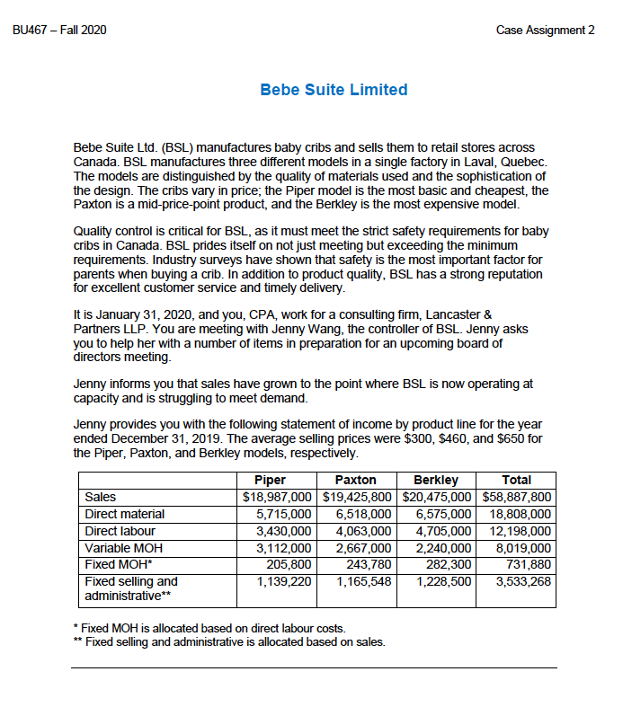 facts: BU467 - Fall 2020 Case Assignment 2 Bebe Suite Limited Bebe
