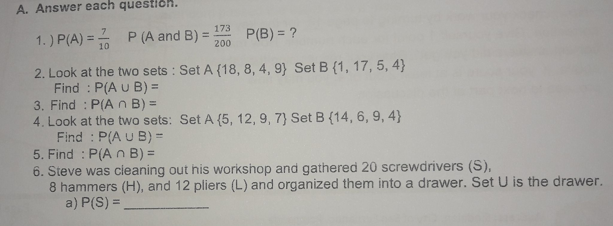  ANSWER A. (1-10) WITH SOLUTIONS b ) P (S or L