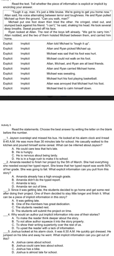 Reading & Writing 1-10 Read the text. Tell whether the piece of
