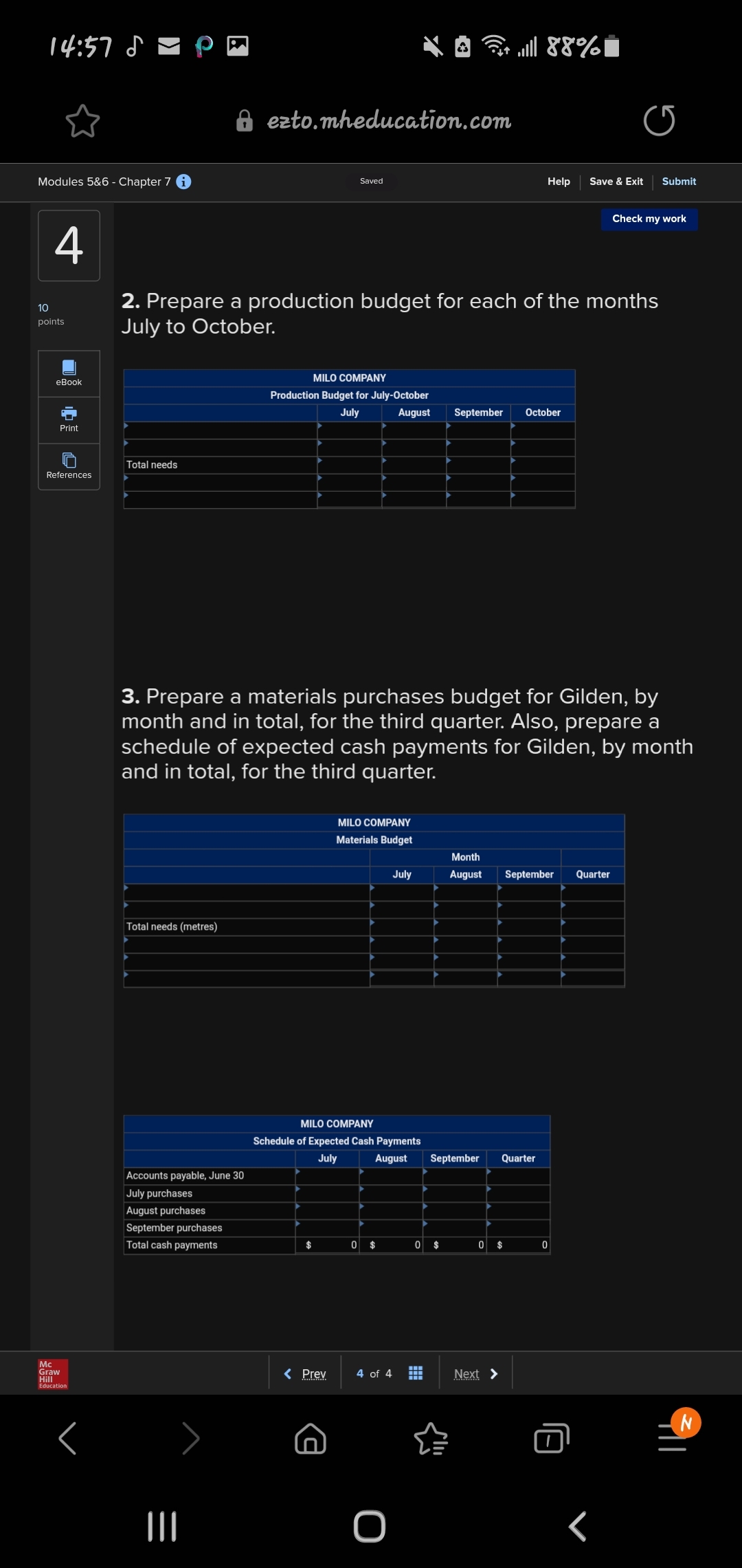 14:57 5 -Pp A + 1 88% & ezto. mheducation.com Modules