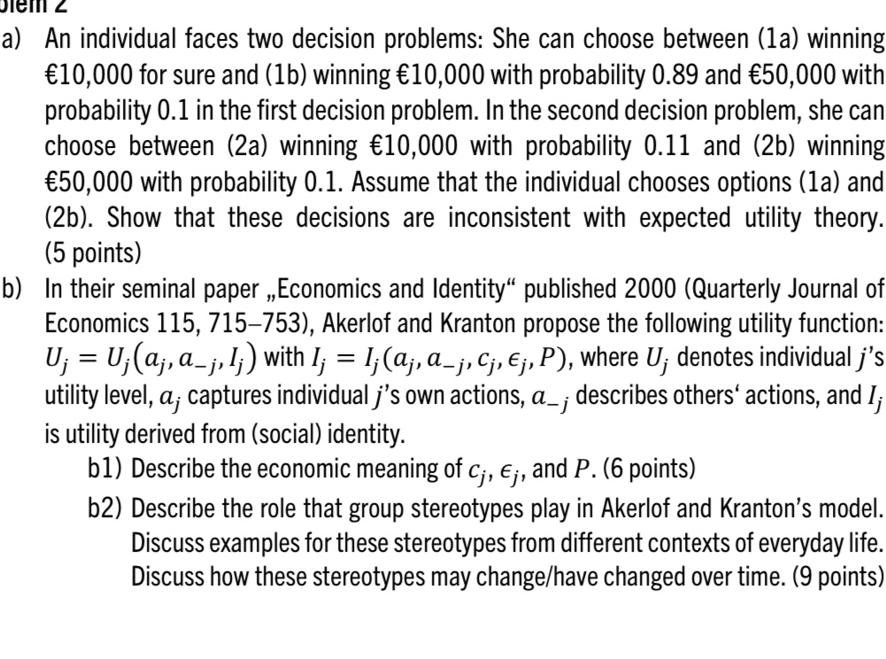 Clear solutions please Jllll L a) b) An individual faces two decision