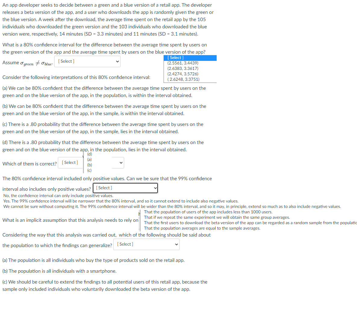 An app developer seeks to decide between a green and a blue