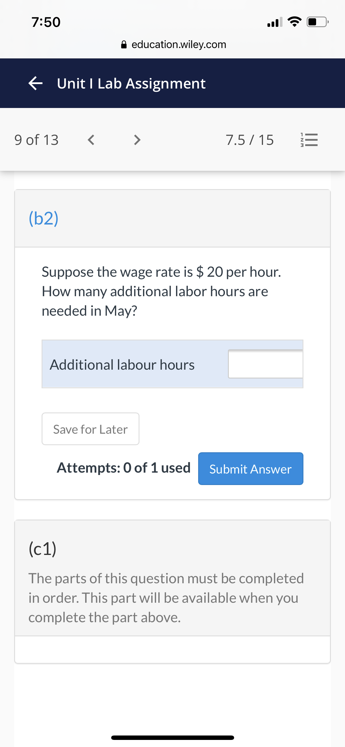 question must be completed in order. This part will be available when