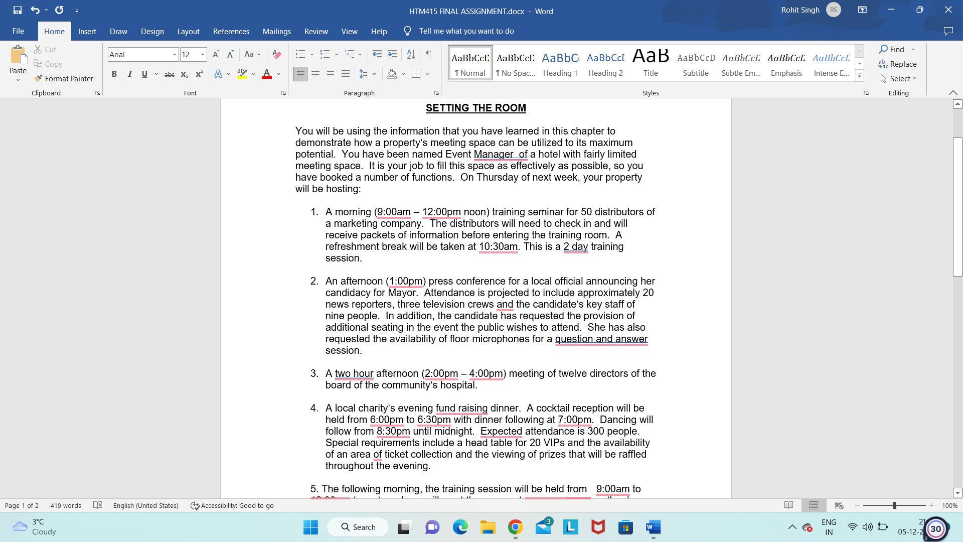  HTM415 FINAL ASSIGNMENT.docx - Word Rohit Singh RS X File Home
