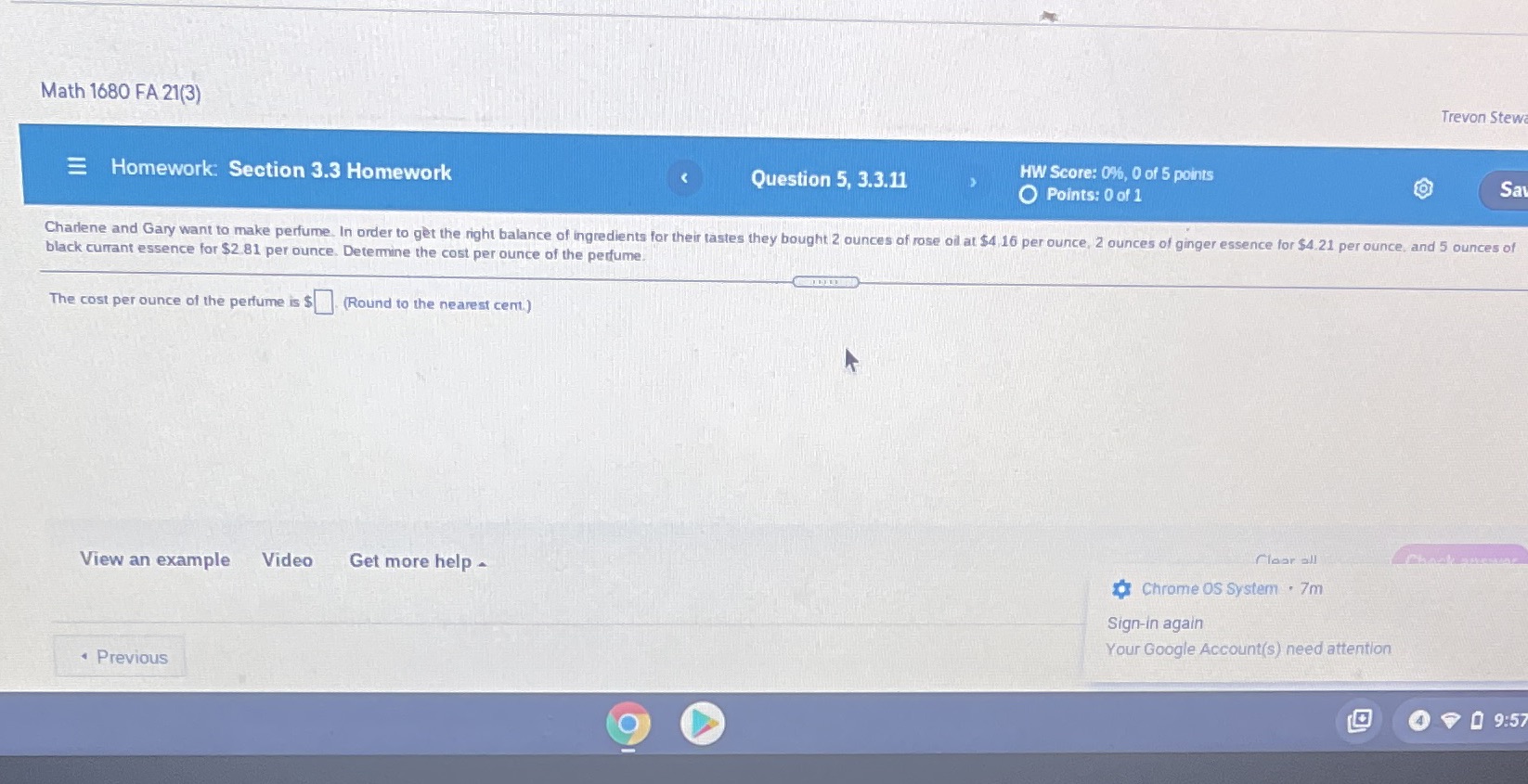 Math 1680 FA 21(3) Trevon Stew Homework: Section 3.3 Homework Question