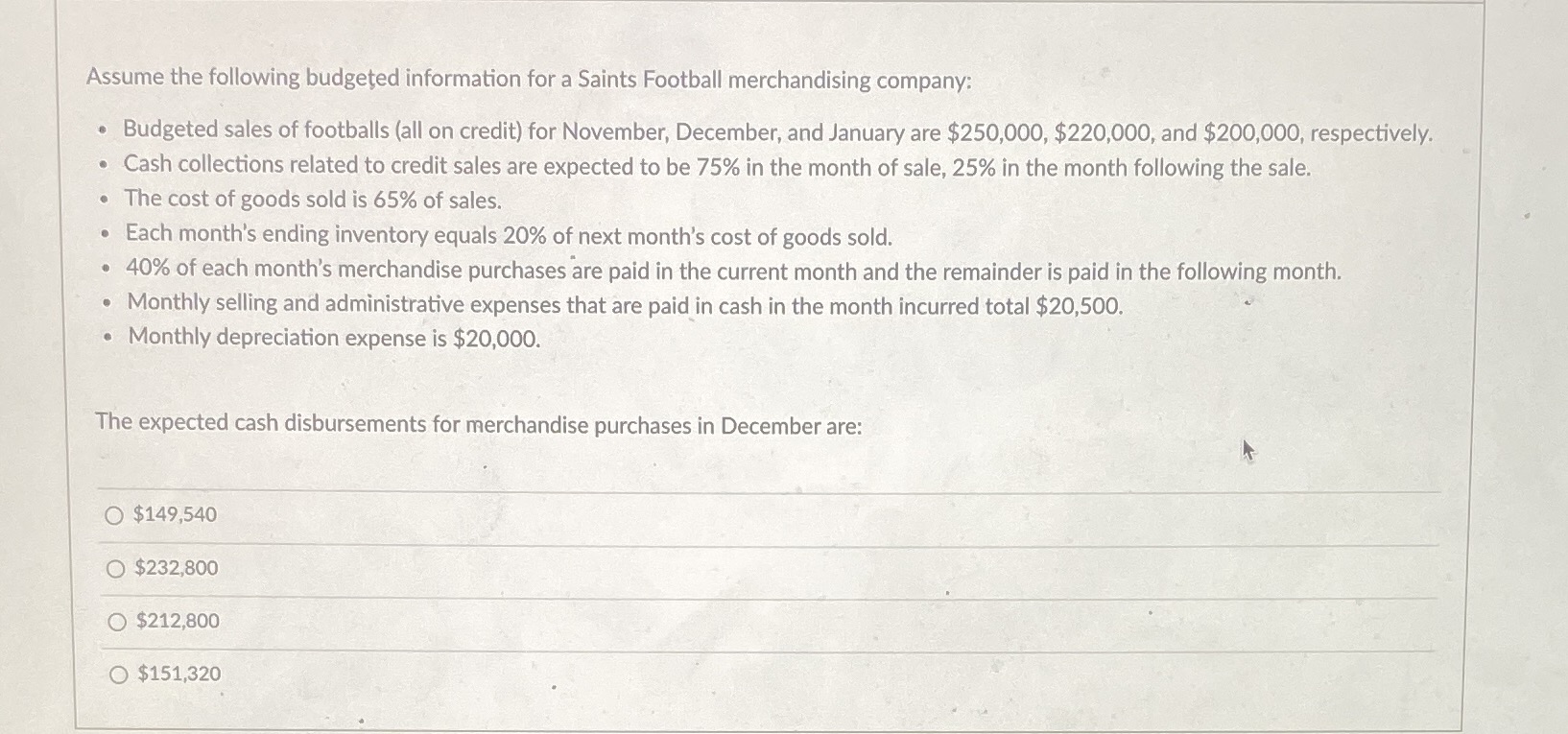 Solve using given information Assume the following budgeted information for a Saints