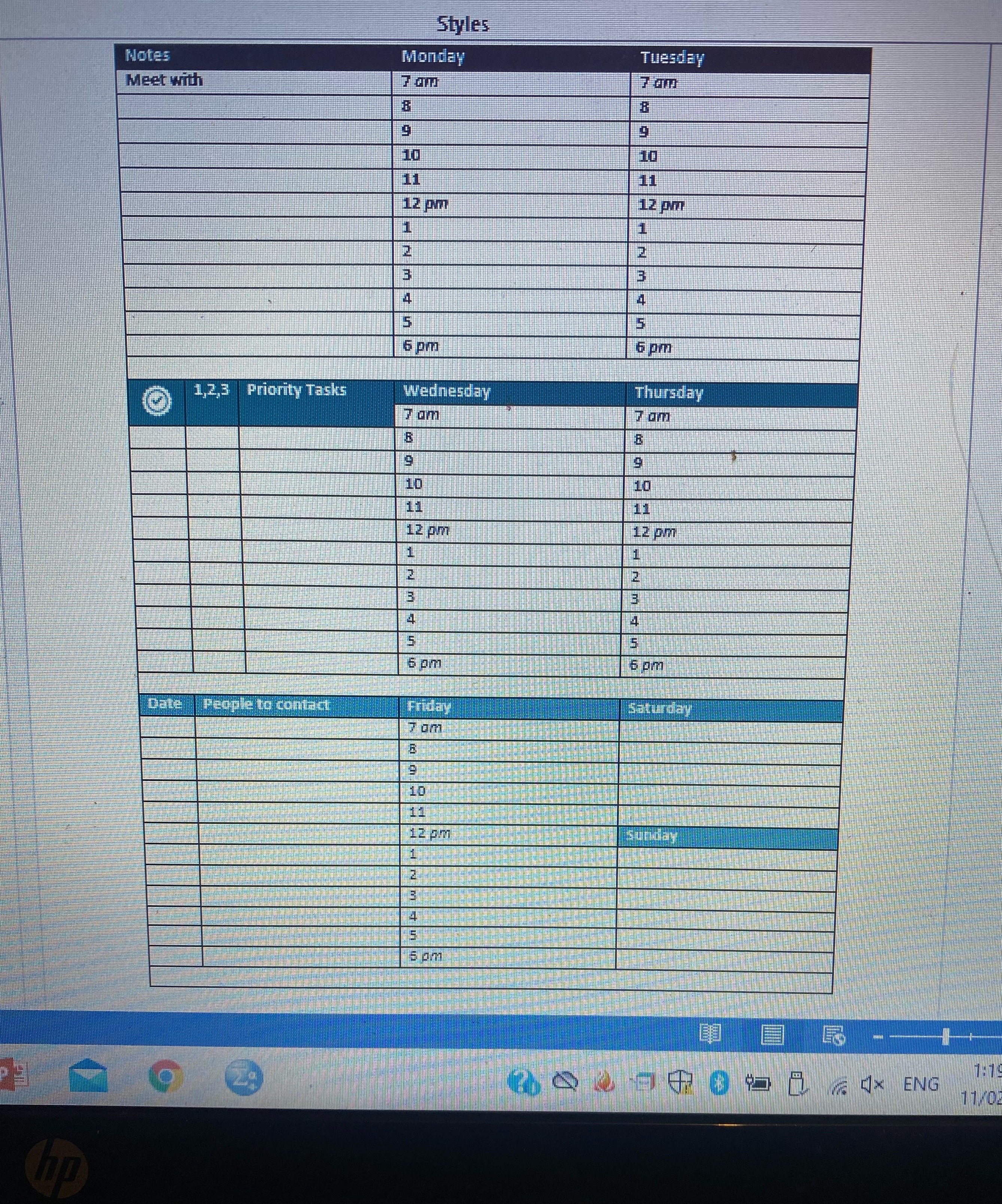 Personal work schedule planner:Tasks: Tour Manager: examples below, you can add more