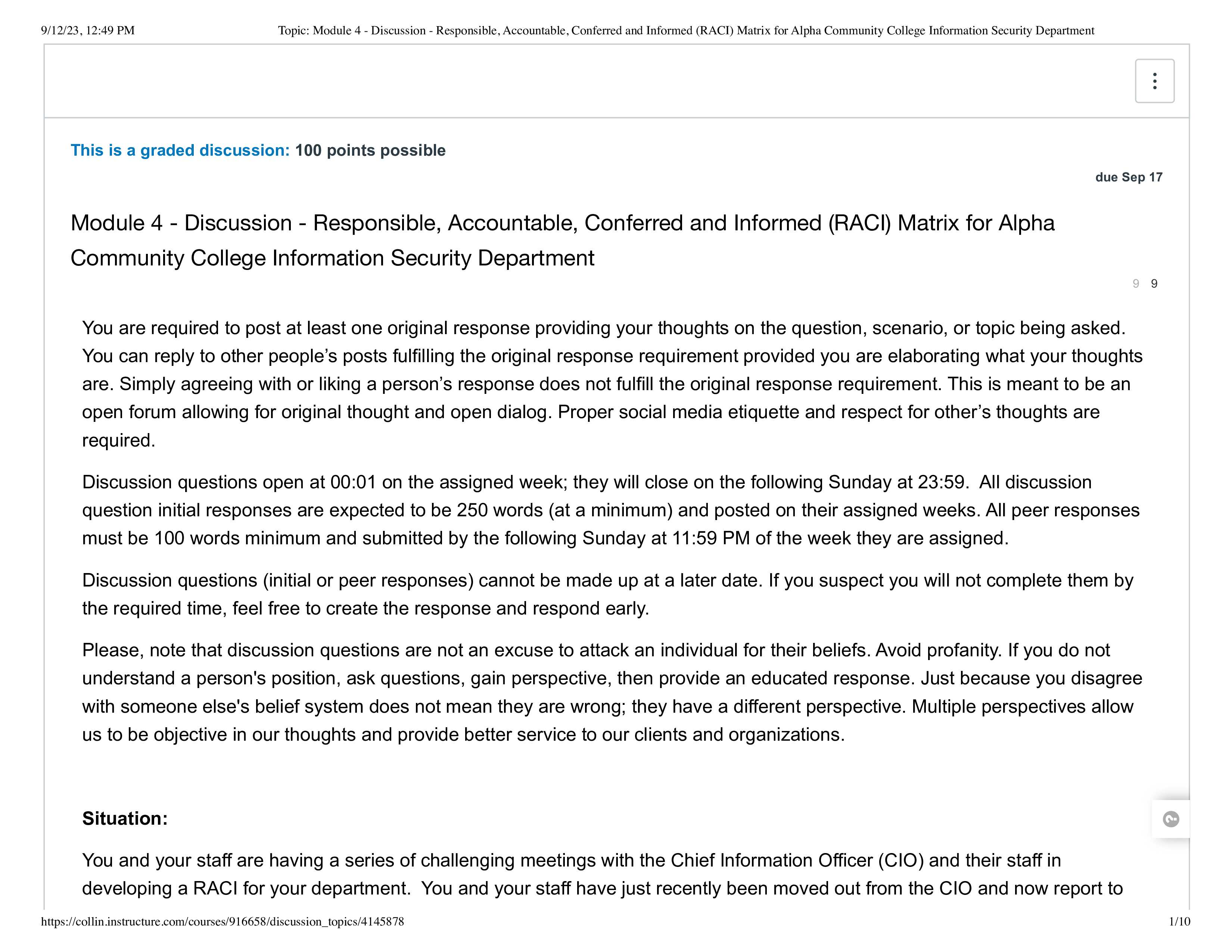 4 - Discussion] - Responsible. Accountable. Conferred and Informed (RACI) Matrix for