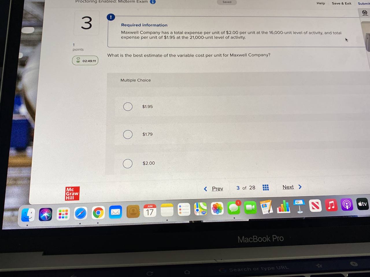 Accounting \fExam Saved Help Save & Exit Submit O 3 Required