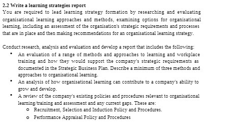  2.2 Write a learning strategies report You are required to lead