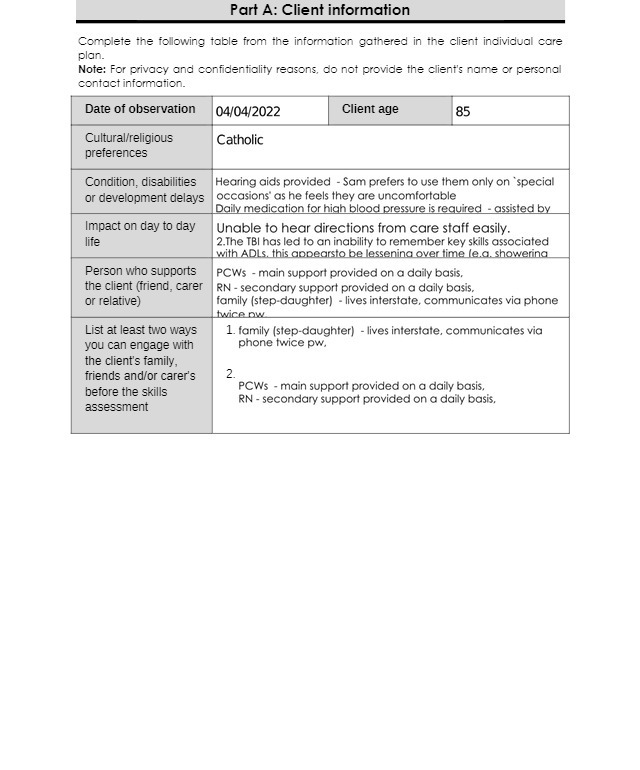 gathered in the client individual care plan. Note: For privacy and confidentiality
