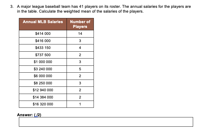 value is provided in the table. Determine the average value of a