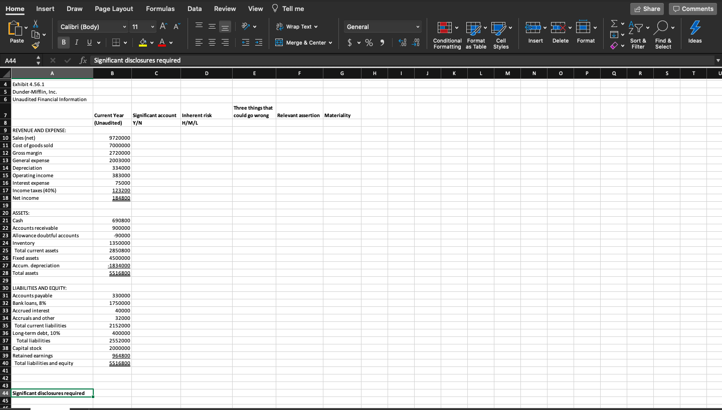  Using your preliminary analytics for Problem 4.56, identify each significant account