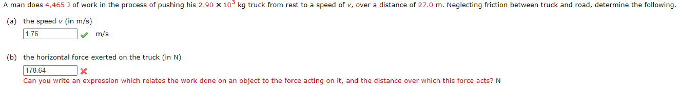 pushing his 2.90 x 10 kg truck from rest to a speed