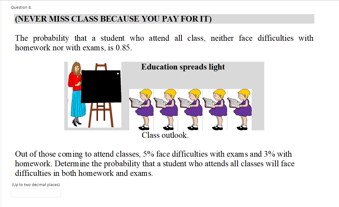 probability that a student who attend all class, neither face difficulties with