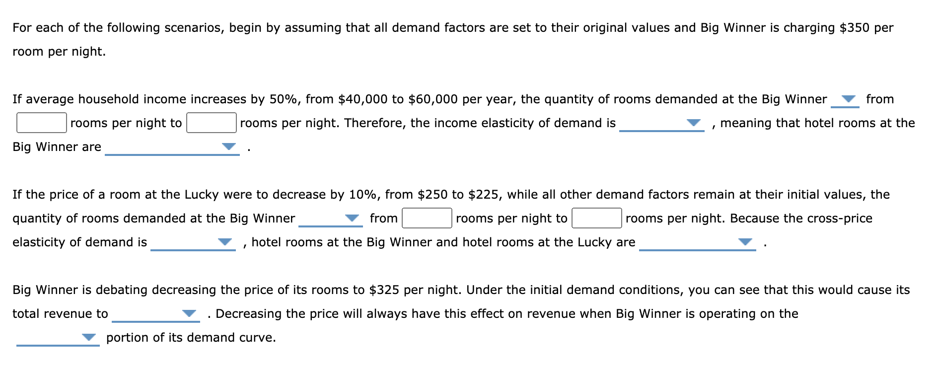 primary factors that affect the demand for rooms each night. These demand
