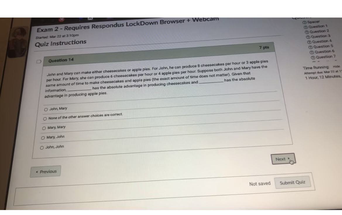  Help A Exam 2 - Requires Respondus LockDown Browser + Webcam