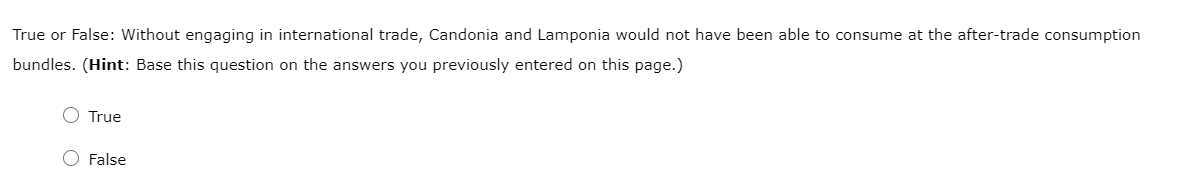 the production of V . Suppose that Candonia and Lamponia specialize in