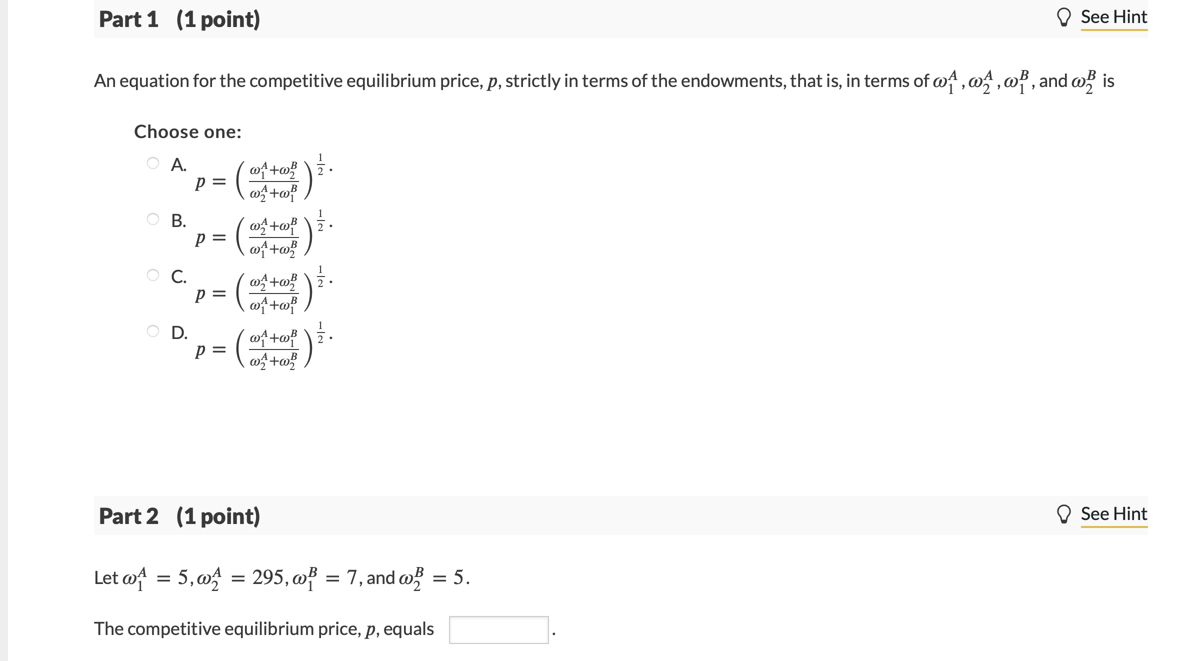 can I please get a detailed solution? Consider a competitive endowment