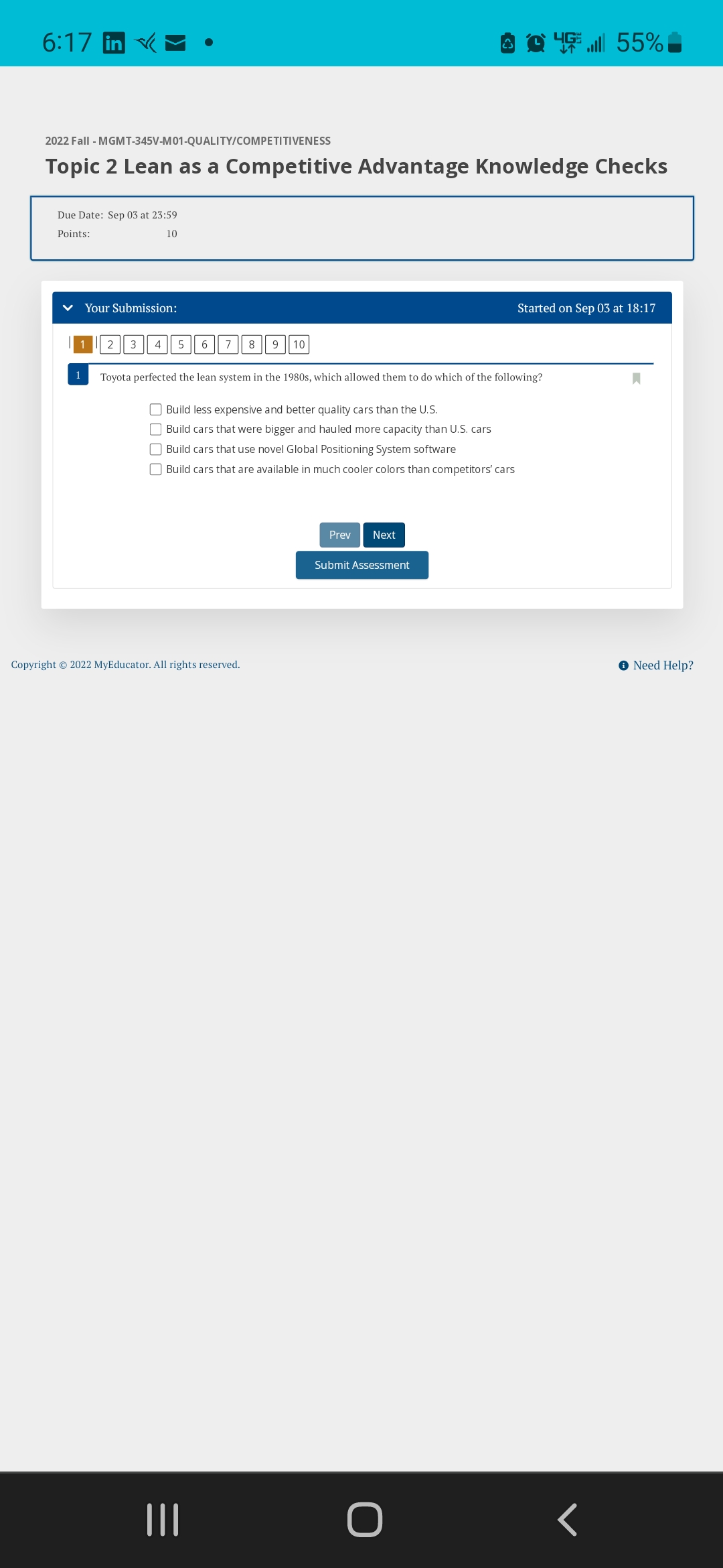  2022Fall - MGMT-345V-M01QUALITYICOMPETITIVENESS Topic 2 Lean as a Competitive Advantage Knowledge