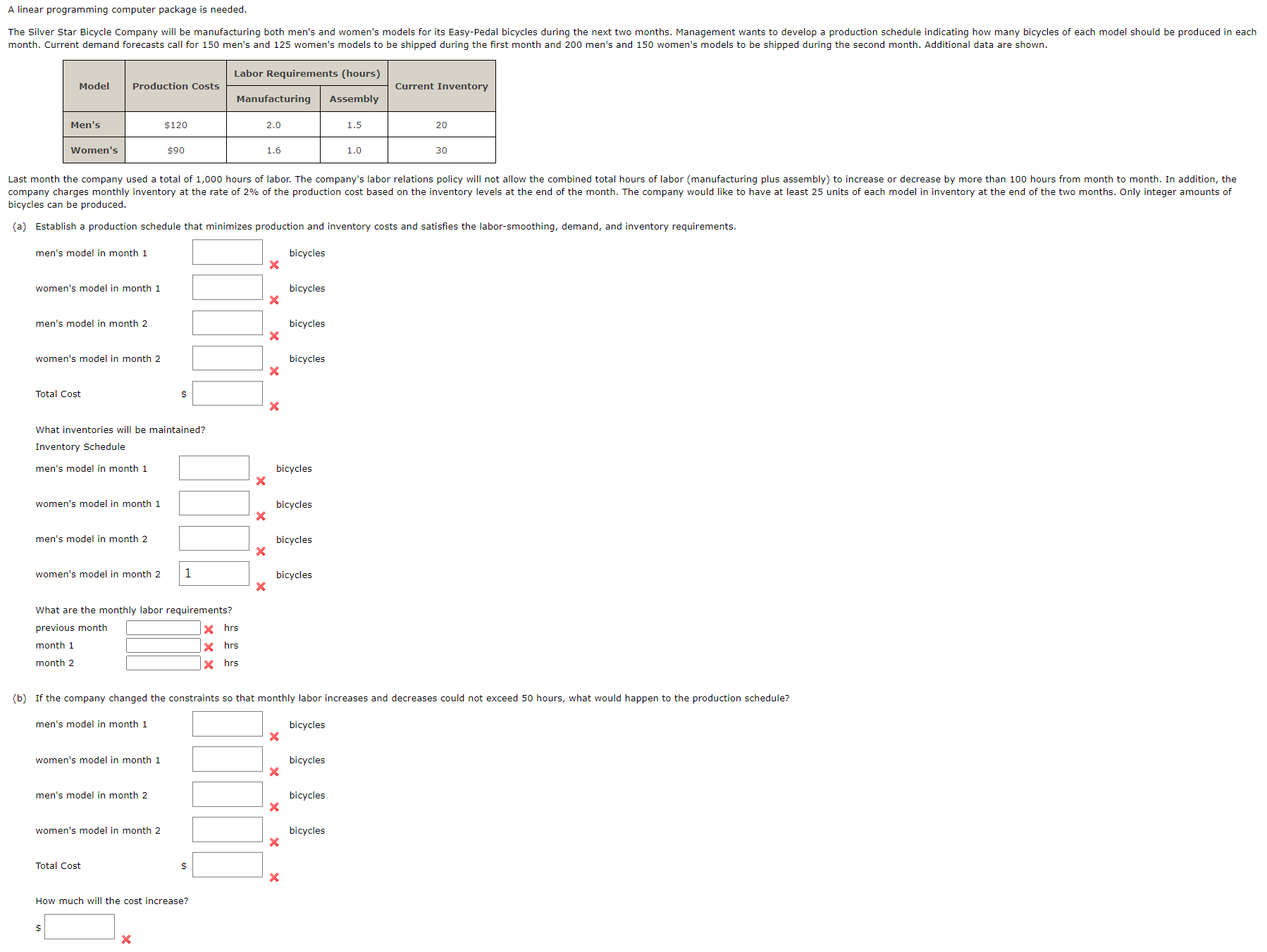  A linear programming computer package is needed. The Silver Star Bicycle