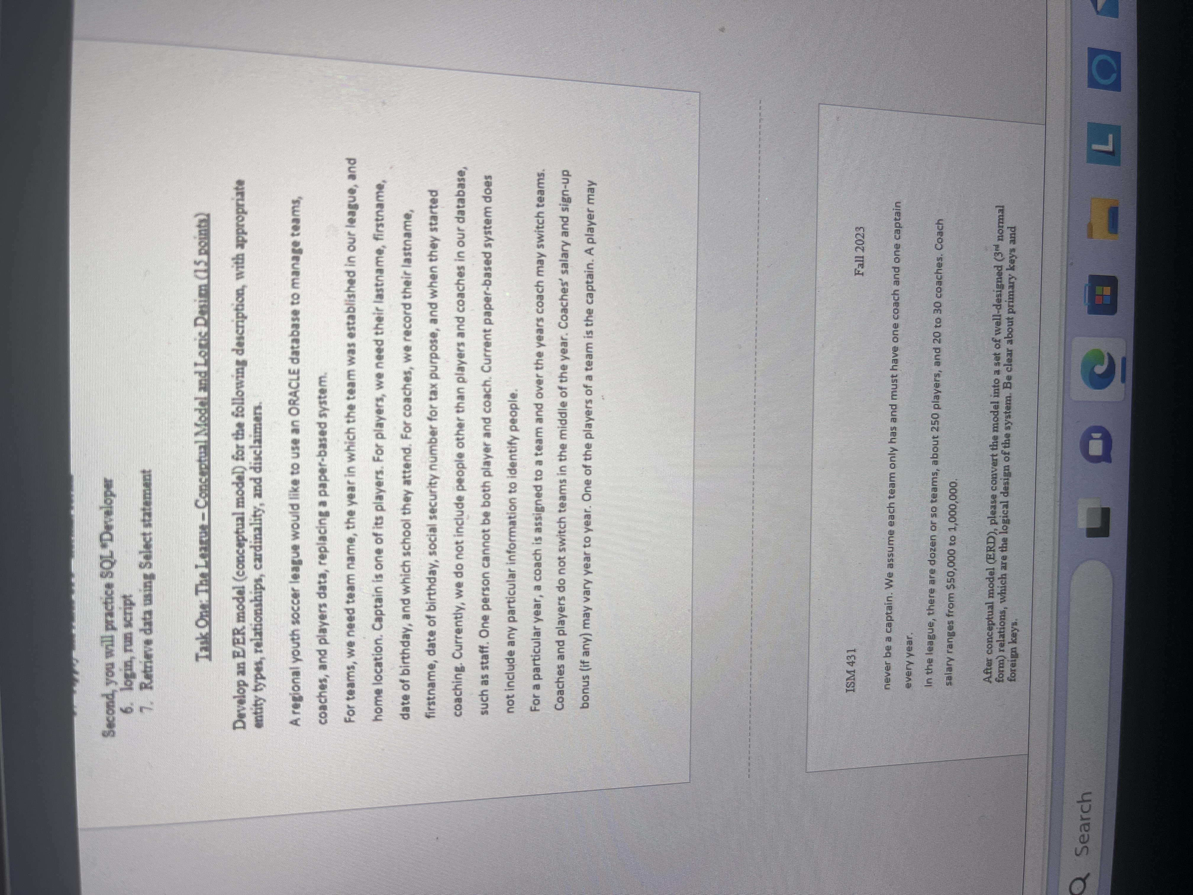 Create an ERD diagram Second, you will practice SQL "Developer 6. login,