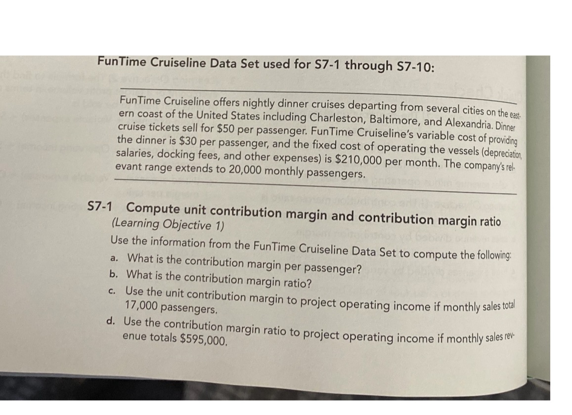 FunTime Cruiseline Data Set used for $7-1 through $7-10: FunTime Cruiseline
