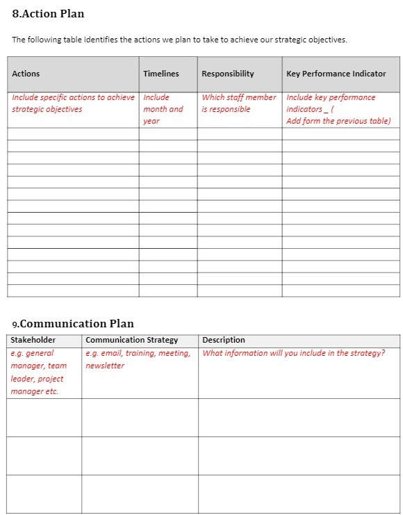 8.Action Plan The following table identifies the actions we plan to