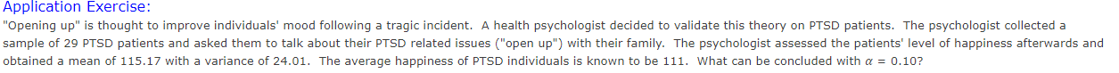 4 decimals Application Exercise: "Opening up" is thought to improve individuals' mood