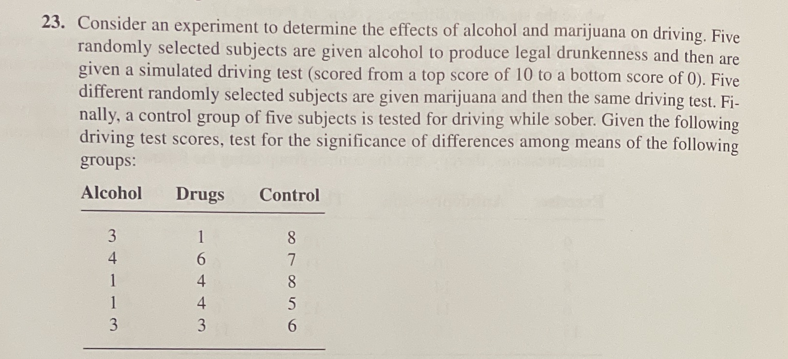 Chapter 8 Analysis of Variance. Please help solve showing work? 23. Consider