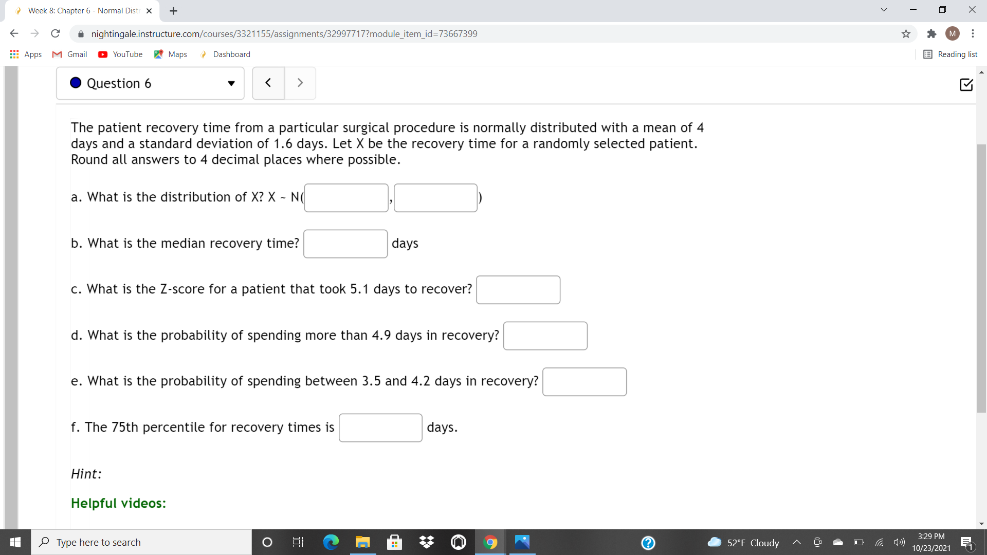  Week 8: Chapter 6 - Normal Dist X + V X