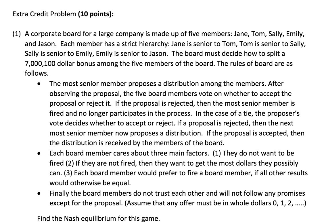 Extra Credit (1) A corpo Problem (10 points): rate board for