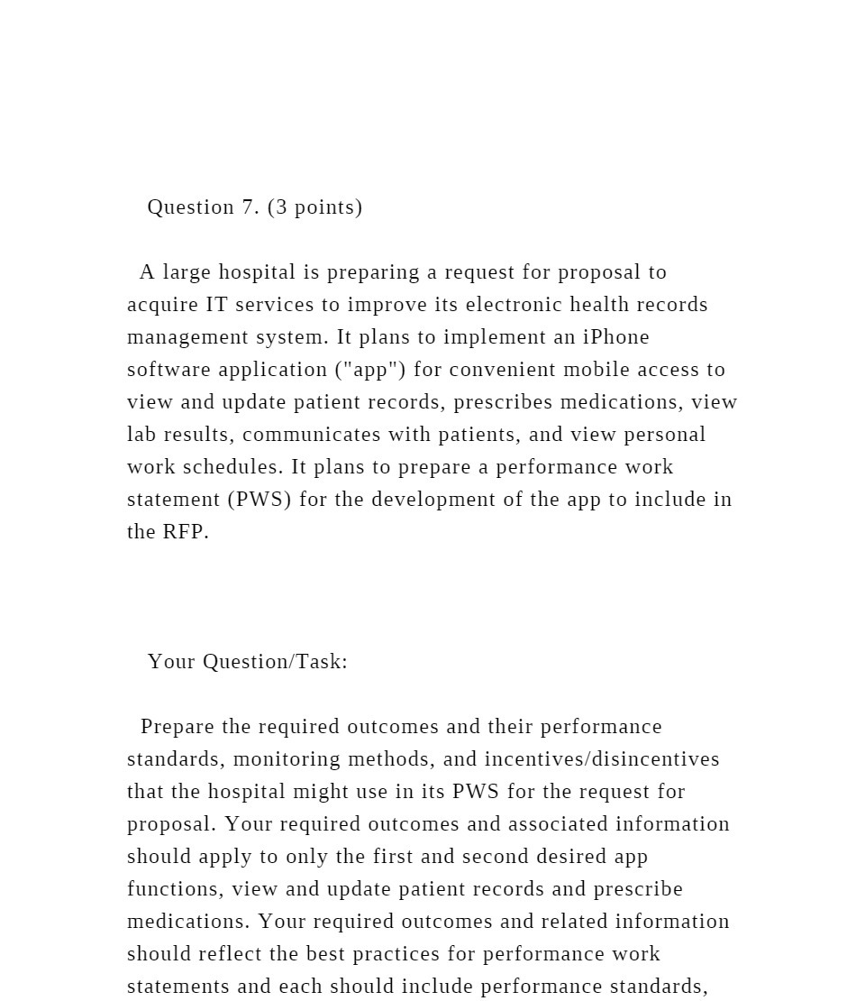 for proposal to acquire IT services to improve its electronic health records