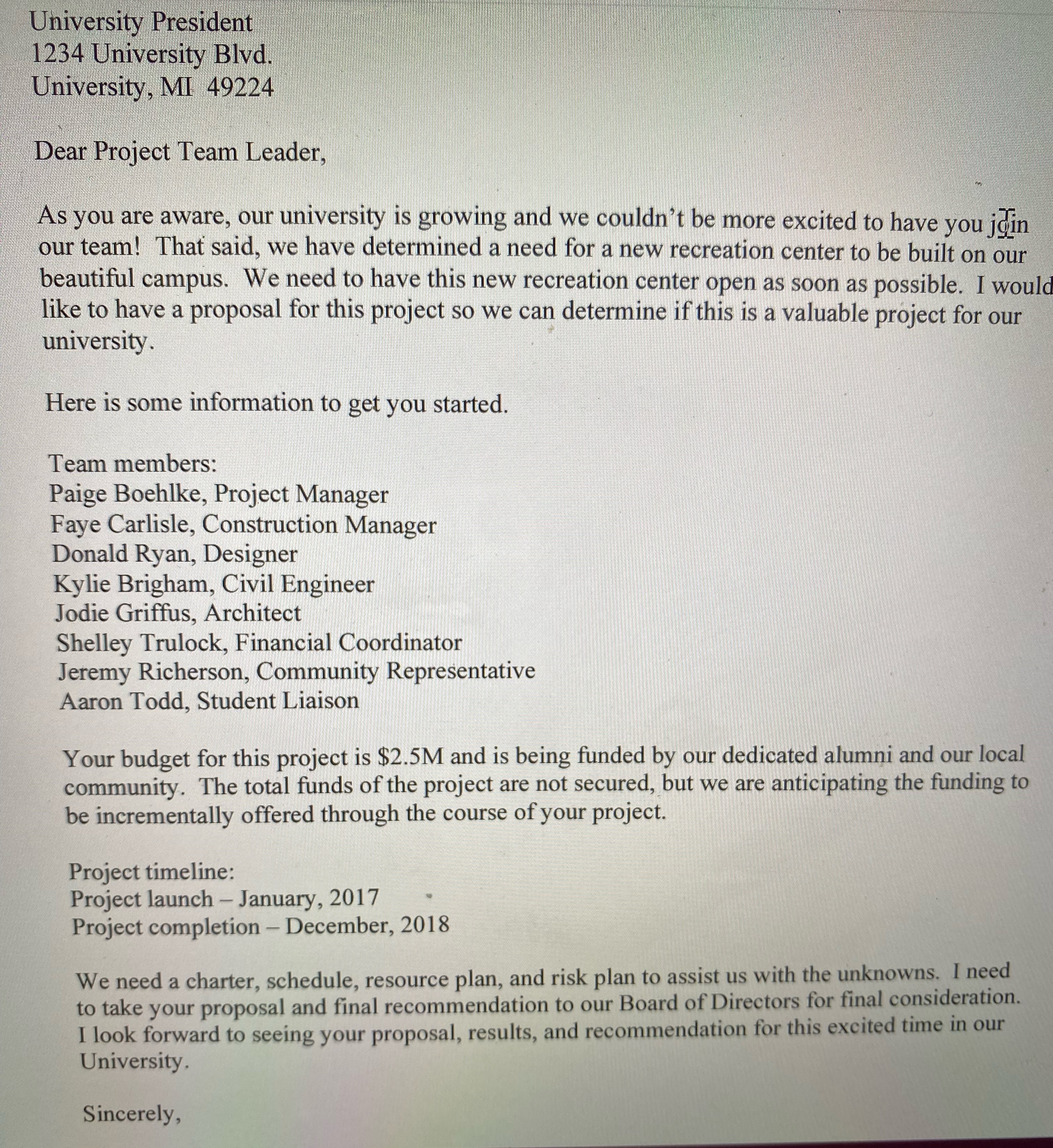 Create project milestones for the project in the image below. Propose start