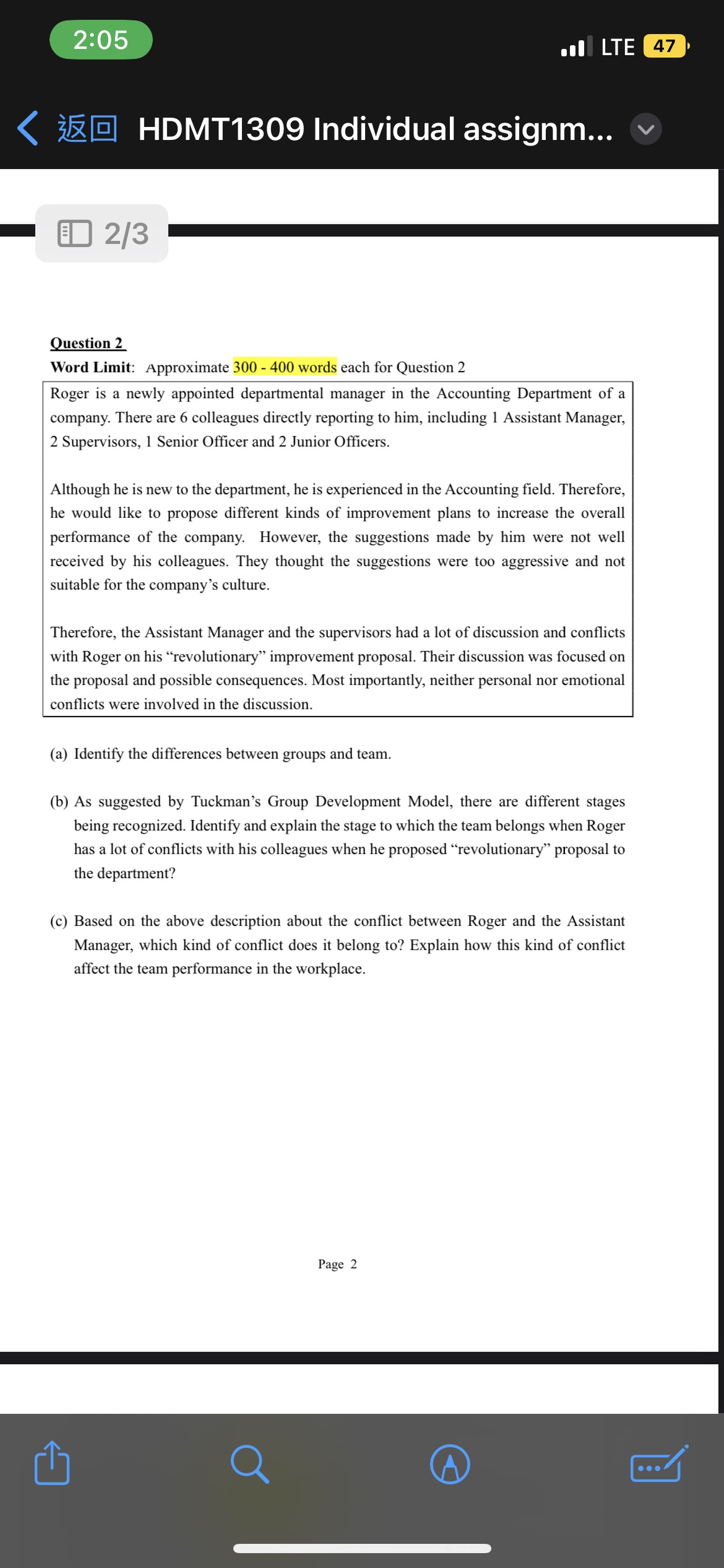 300 - 400 words each for Question 2 Roger is a newly