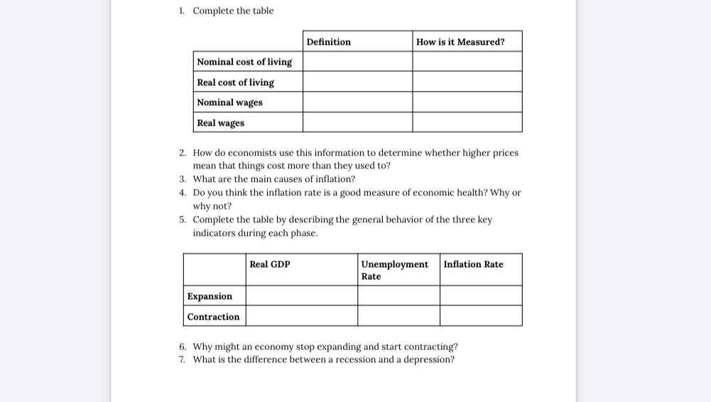 Can someone please help me answer these questions 1. Complete the table