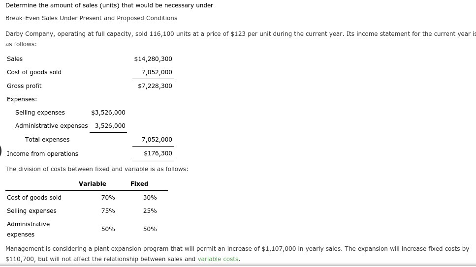 the amount of sales (units) that would be necessary under Break-Even Sales