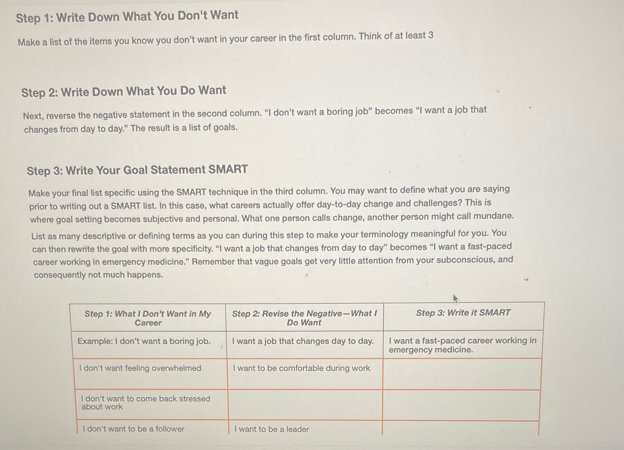 Step 1: Write Down What You Don't Want Make a list