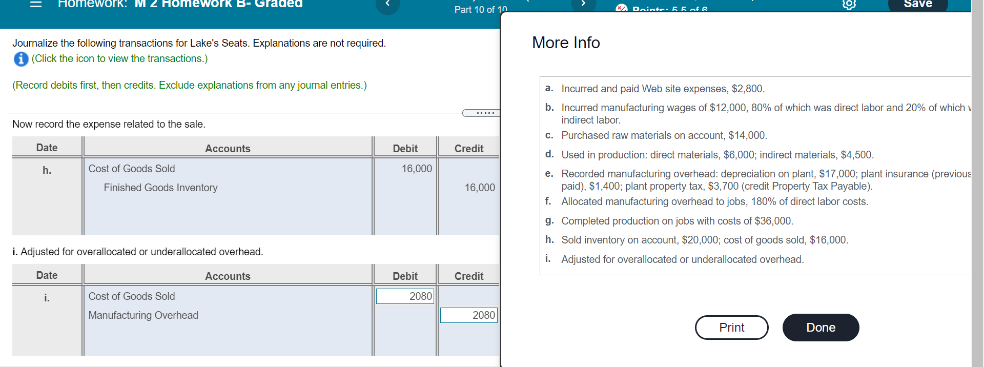 section i.) is marked incorrect please help me solve Part'lOoil0 Journalize the