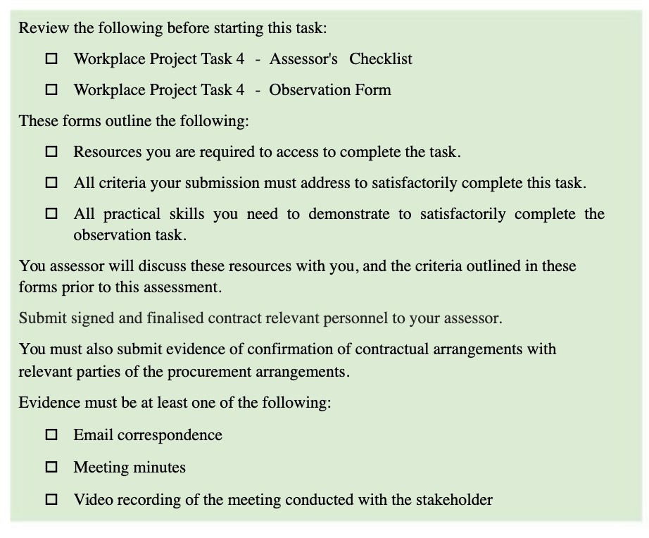 4 Assessor's Checklist E] Workplace Project Task 4 Observation Form These forms