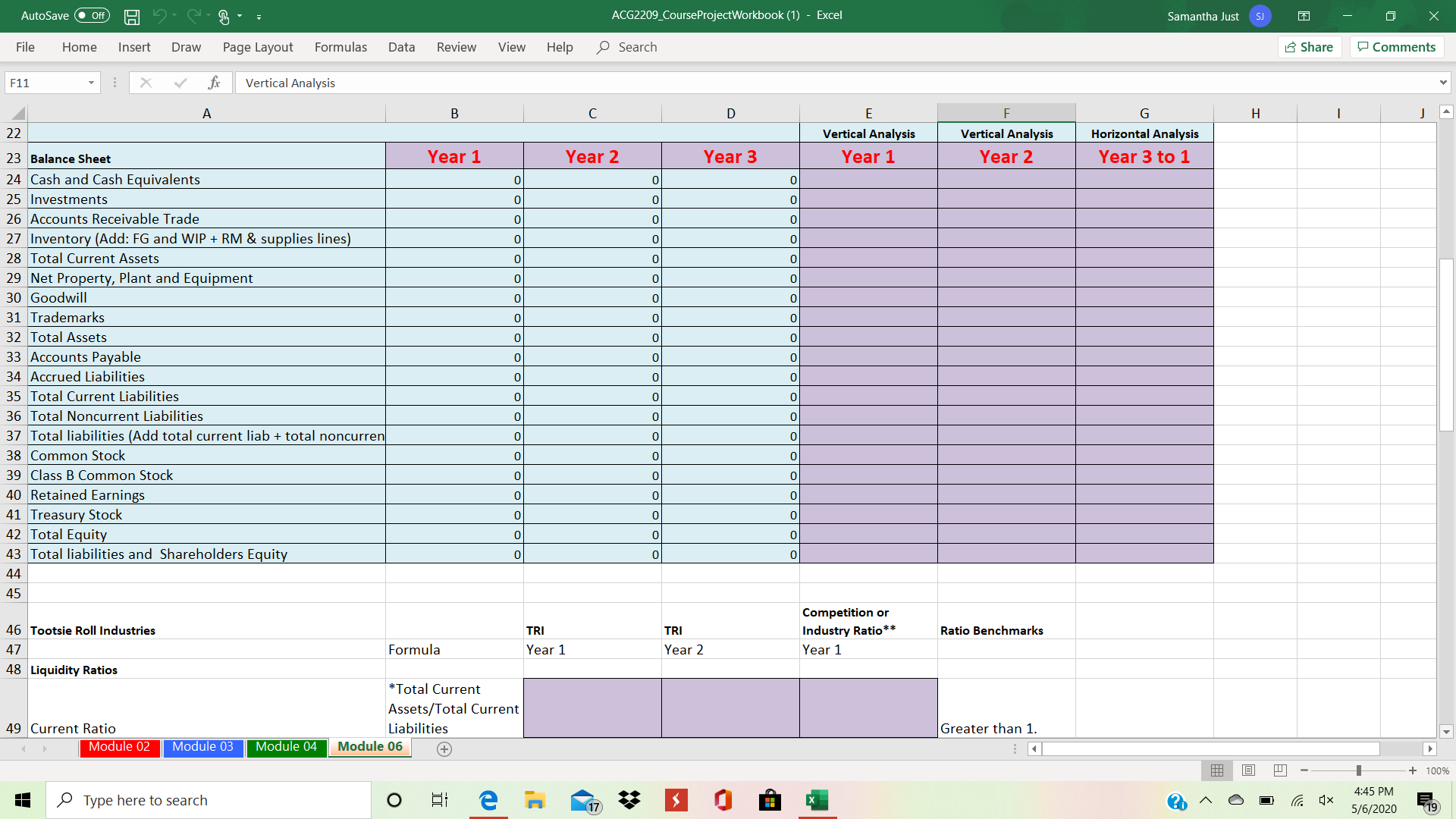 . Vertical Analysis A B C D E F G H 22